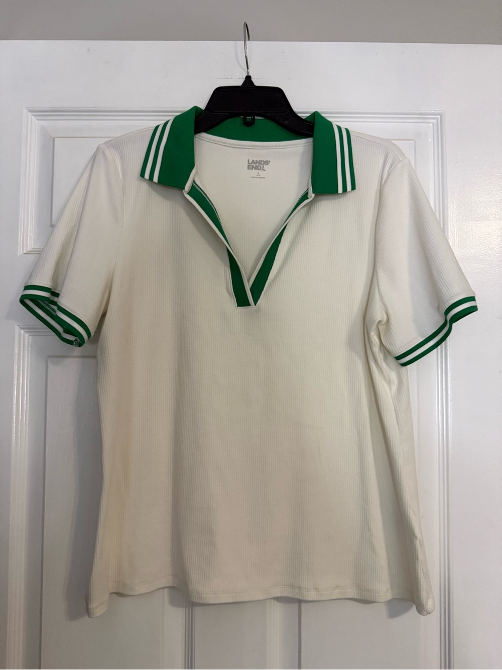 Women’s Lands' End White Polo with Green Trim